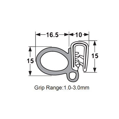 Pinchweld - Side Bulb - Steel Core - Black - Multi-Tongue - 1-3mm Grip Range - 16.5mm Bulb Per Metre